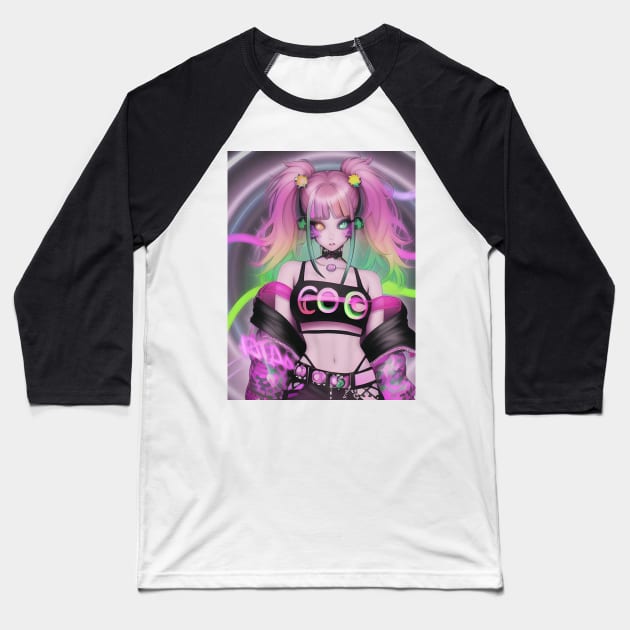 sexy yellow green  eyes manga fashion girl Baseball T-Shirt by animegirlnft